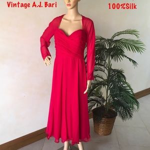 Vintage A.J. Bari Silk Dress Red 12 Ball Dancing